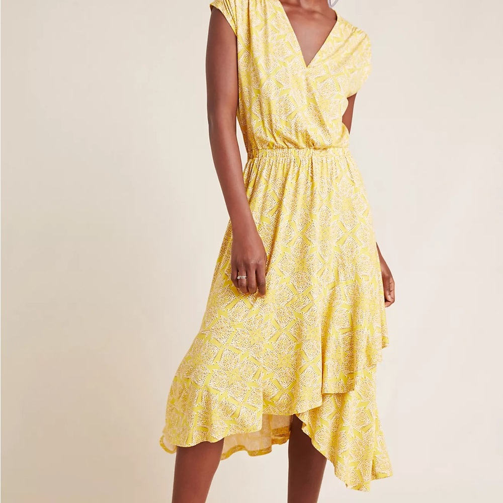 Maeve Yellow Print Asymmetrical Sundress with Flutter Sleeves
